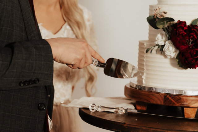 Detail Shots of a young couple as they cut their wedding cake. Photographed by Northern Texas (DFW) photographer Hannah Lylene Photography.