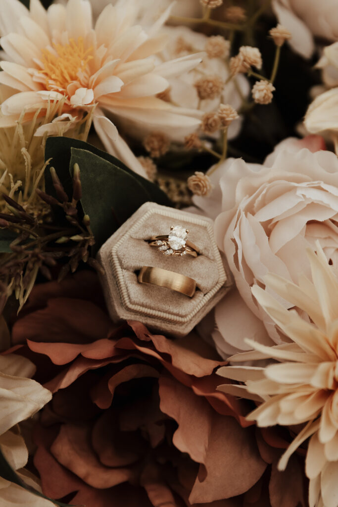 Wedding Rings inside a Floral Bouquet at a DFW Elopement