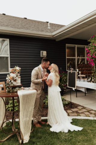 Cake-Smash-Kiss-Hannah-Lylene Bride and Groom cut their Wedding Day Cake at their DFW Elopement
