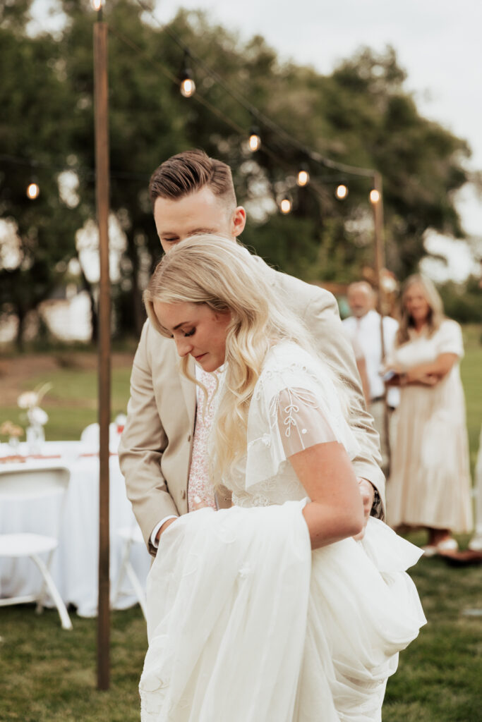 Candid and documentary style photos of wedding guests interacting with couples on their wedding day