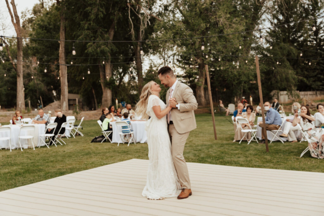 Dallas-Fort-Worth-Backyard-Nature-Wedding Bride and Groom have their First Dance at their DFW Intimate Wedding Elopement