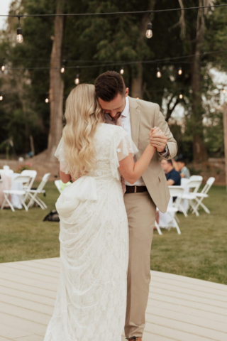 Fort-Worth-First-Dance-Outdoor-Ceremony Bride and Groom have their First Dance at their DFW Intimate Wedding Elopement