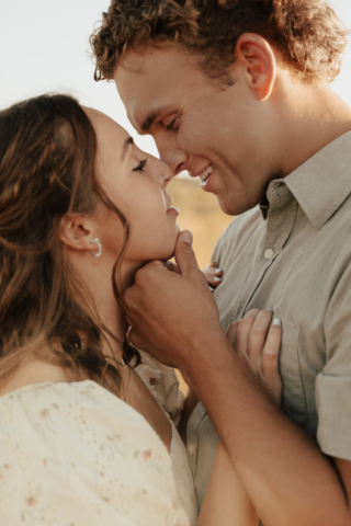 Creamy and Golden close up shot of a boy and girl