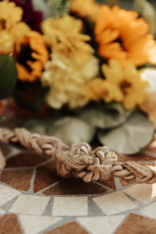 Celtic Wedding Knot laid with a bride's wedding bouquet