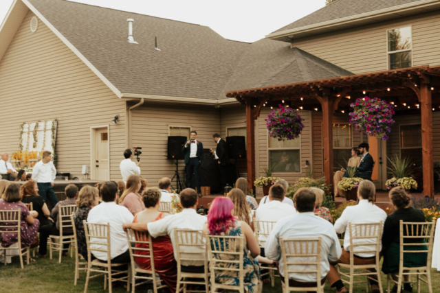 Backyard outdoor micro-wedding ceremony