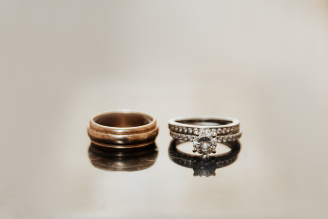 detail-ring-shot-reflection A young bride and groom at Marty Leonard Chapel on their intimate wedding day in Fort Worth, Texas.
