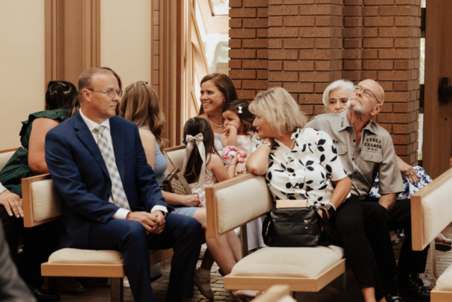 Hannah-Lylene-Dallas-Fort-Worth-Photographer A young bride and groom at Marty Leonard Chapel on their intimate wedding day in Fort Worth, Texas.