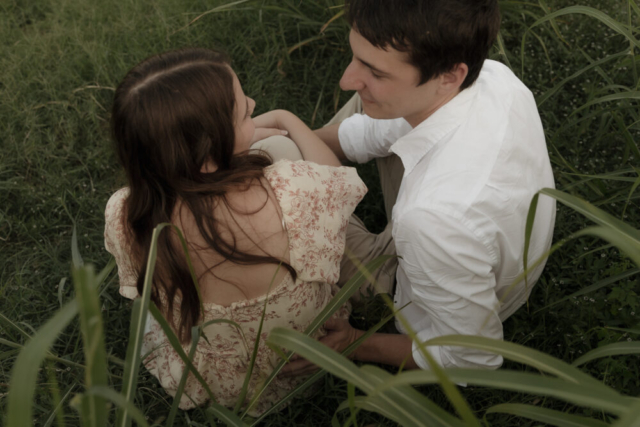 A young couple take their documentary and romantic engagement photos by a Texas DFW cinematic, moody, documentary style photographer.