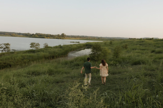 A young couple take their documentary and romantic engagement photos by a Texas DFW cinematic, moody, documentary style photographer.