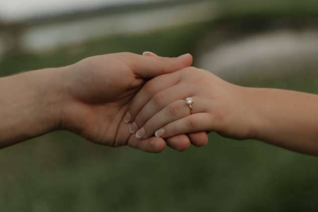 A young couple take their documentary and romantic engagement photos by a Texas DFW cinematic, moody, documentary style photographer.