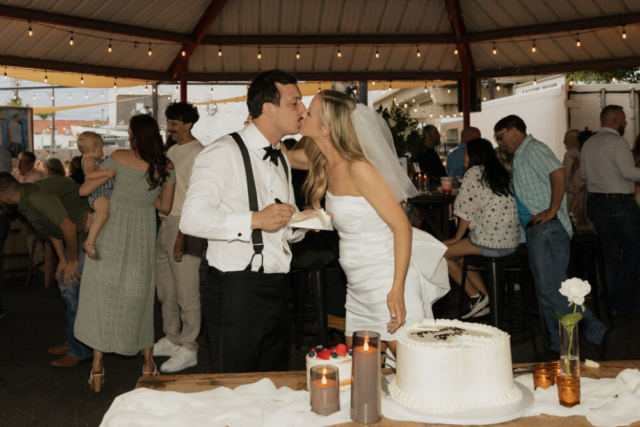 A bride and groom have a candid documentary elopement wedding ceremony in Dallas, Texas, followed by modern classy bridal portraits and candid photos while interacting with their reception guests.