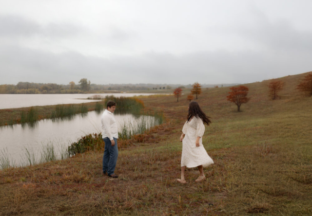 A young couple take their documentary and romantic engagement photos by a Texas DFW cinematic, moody, documentary style photographer.