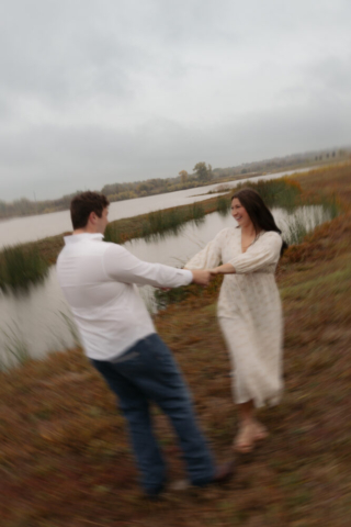 A young couple take their documentary and romantic engagement photos by a Texas DFW cinematic, moody, documentary style photographer.