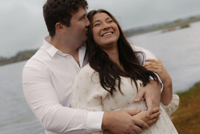 A young couple take their documentary and romantic engagement photos by a Texas DFW cinematic, moody, documentary style photographer.