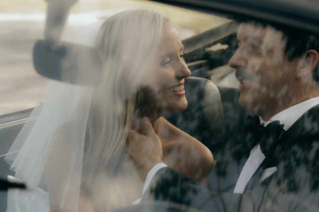 A bride and groom have a candid documentary elopement wedding ceremony in Dallas, Texas, followed by modern classy bridal portraits and candid photos while interacting with their reception guests.