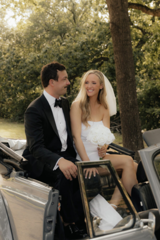 A bride and groom have a candid documentary elopement wedding ceremony in Dallas, Texas, followed by modern classy bridal portraits and candid photos while interacting with their reception guests.