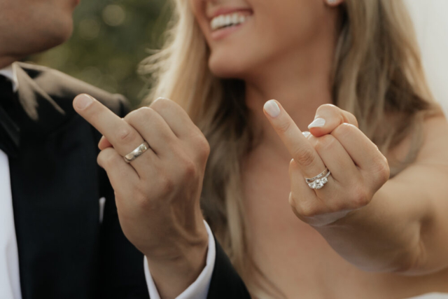 A bride and groom have a candid documentary elopement wedding ceremony in Dallas, Texas, followed by modern classy bridal portraits and candid photos while interacting with their reception guests.