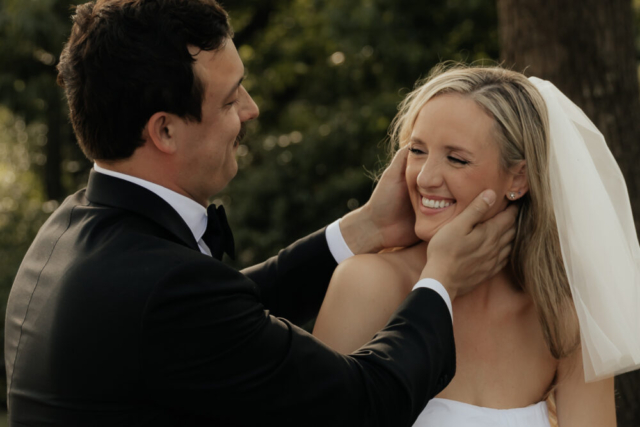 A bride and groom have a candid documentary elopement wedding ceremony in Dallas, Texas, followed by modern classy bridal portraits and candid photos while interacting with their reception guests.