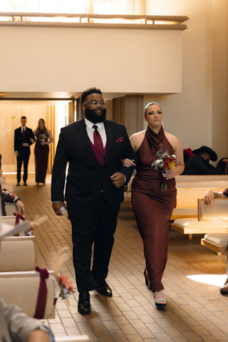 A young couple has their intimate wedding at the Marty Leonard Chapel in Fort Worth, Texas by a Texas DFW documentary wedding photographer ( Hannah Lylene Photography)