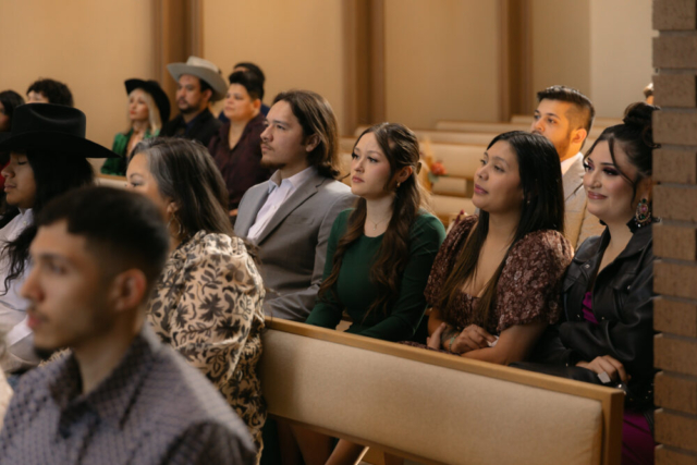 A young couple has their intimate wedding at the Marty Leonard Chapel in Fort Worth, Texas by a Texas DFW documentary wedding photographer ( Hannah Lylene Photography)