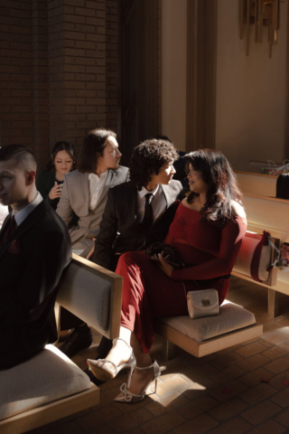 A young couple has their intimate wedding at the Marty Leonard Chapel in Fort Worth, Texas by a Texas DFW documentary wedding photographer ( Hannah Lylene Photography)