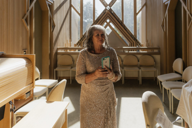 A young couple has their intimate wedding at the Marty Leonard Chapel in Fort Worth, Texas by a Texas DFW documentary wedding photographer ( Hannah Lylene Photography)