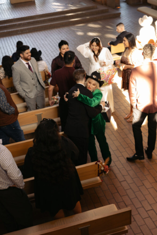 A young couple has their intimate wedding at the Marty Leonard Chapel in Fort Worth, Texas by a Texas DFW documentary wedding photographer ( Hannah Lylene Photography)