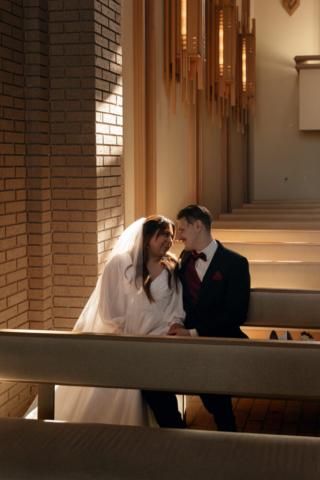 A young couple has their intimate wedding at the Marty Leonard Chapel in Fort Worth, Texas by a Texas DFW documentary wedding photographer ( Hannah Lylene Photography)