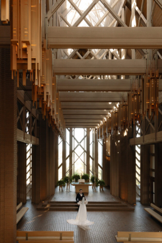 A young couple has their intimate wedding at the Marty Leonard Chapel in Fort Worth, Texas by a Texas DFW documentary wedding photographer ( Hannah Lylene Photography)