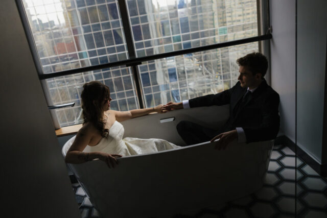 Documentary-style, true-to-color wedding photos from a unique Texas wedding at The Wild Detectives Bookstore in Dallas and The Thompson Hotel. Captured by a DFW wedding photographer, highlighting candid moments and cinematic charm.