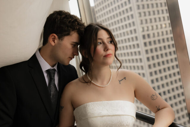Documentary-style, true-to-color wedding photos from a unique Texas wedding at The Wild Detectives Bookstore in Dallas and The Thompson Hotel. Captured by a DFW wedding photographer, highlighting candid moments and cinematic charm.