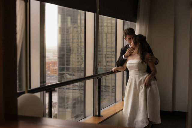 Documentary-style, true-to-color wedding photos from a unique Texas wedding at The Wild Detectives Bookstore in Dallas and The Thompson Hotel. Captured by a DFW wedding photographer, highlighting candid moments and cinematic charm.