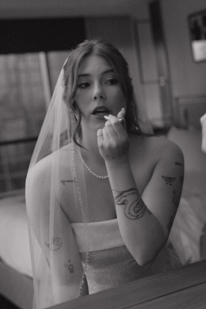 Documentary-style, true-to-color wedding photos from a unique Texas wedding at The Wild Detectives Bookstore in Dallas and The Thompson Hotel. Captured by a DFW wedding photographer, highlighting candid moments and cinematic charm.