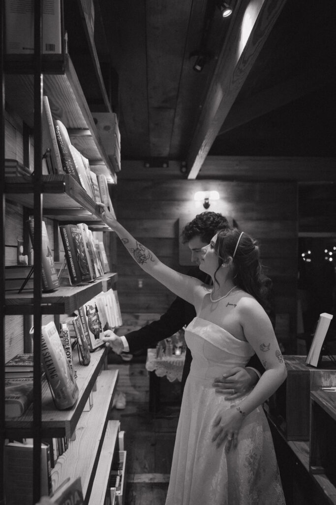 Documentary-style, true-to-color wedding photos from a unique Texas wedding at The Wild Detectives Bookstore in Dallas and The Thompson Hotel. Captured by a DFW wedding photographer, highlighting candid moments and cinematic charm.