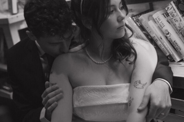 Documentary-style, true-to-color wedding photos from a unique Texas wedding at The Wild Detectives Bookstore in Dallas and The Thompson Hotel. Captured by a DFW wedding photographer, highlighting candid moments and cinematic charm.