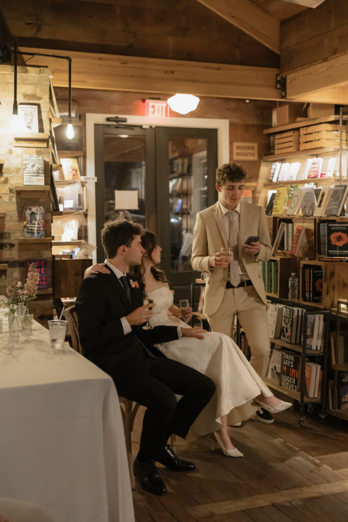 Documentary-style, true-to-color wedding photos from a unique Texas wedding at The Wild Detectives Bookstore in Dallas and The Thompson Hotel. Captured by a DFW wedding photographer, highlighting candid moments and cinematic charm.