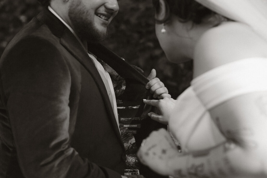 Bride and groom sharing a moment during wedding