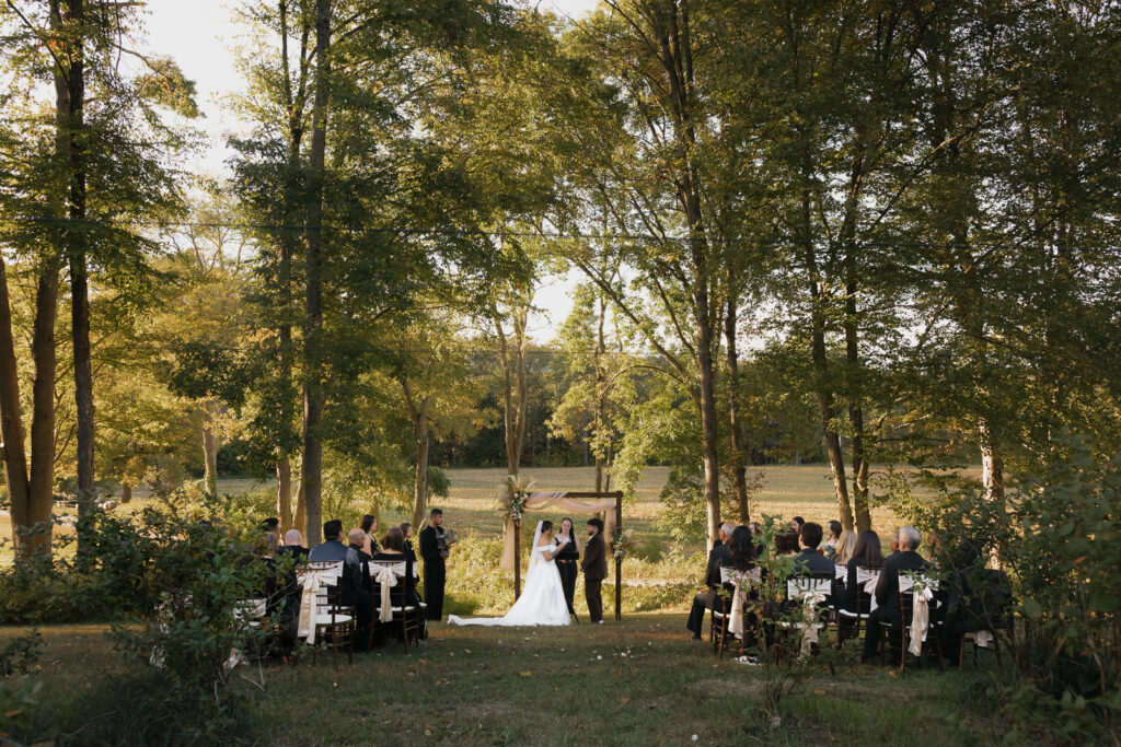 Outdoor wedding ceremony in a forest setting