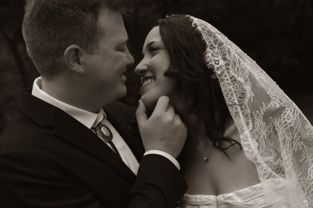Bride and groom looking at each other lovingly
